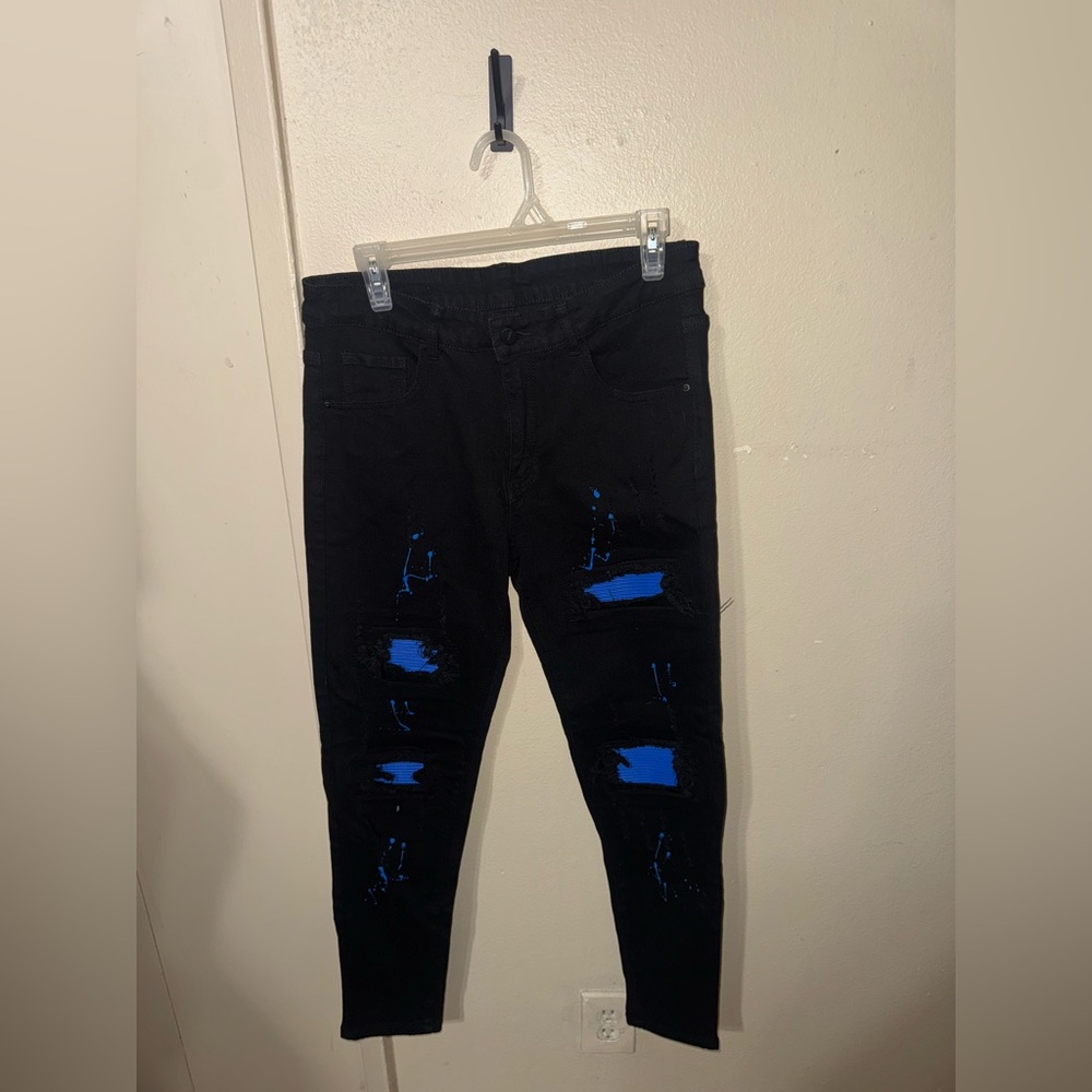 SHEIN Black and Blue Skinny Jeans with Distressed Design